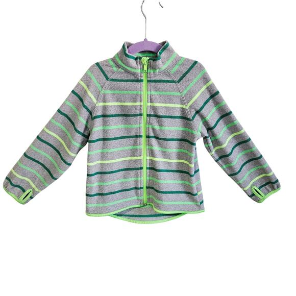H&M Sport Kids 2-4Y Full Zip Fleece Jacket Gray Green Stripe Cozy Comfy Fall - Picture 1 of 6